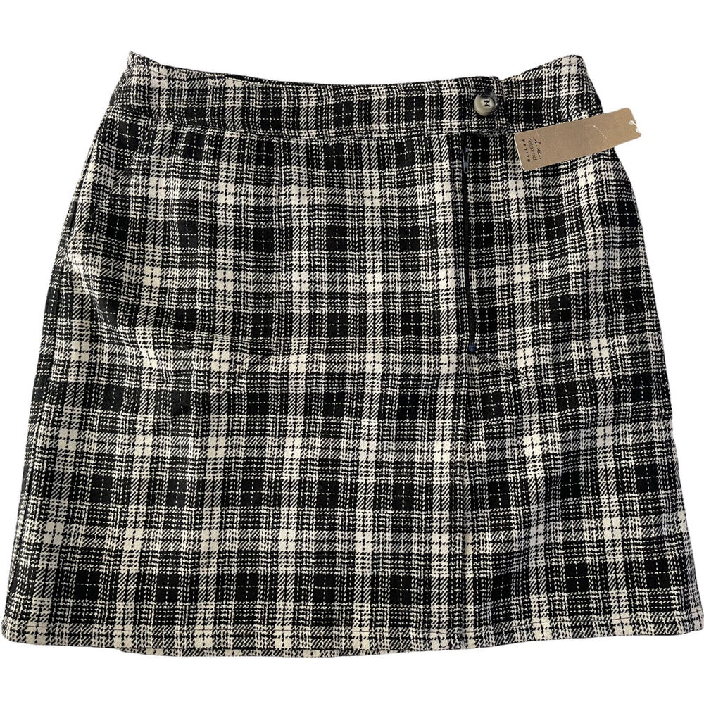 NWT I. E. Relaxed 6P Petite Academia Y2K Faux Wrap Skirt Plaid $40 Wool #3539